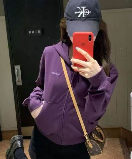 후아 면 복합 보라색 후드 티 스웨터 작은 키 쇼트 스타일 재킷 2026 가을 새로운 다용도
