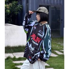 批发原版面料原版做工拼接赛车男女情侣宽松<b class='q'>嘻哈</b>街舞<b class='q'>t</b><b class='q'>恤</b>长袖春季2026
