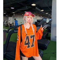 批发原版网孔面料47号球衣美式高街字母印花痞帅街头长袖<b class='q'>T</b><b class='q'>恤</b>男女秋季