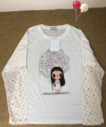 광저우 눈꽃 면 이후 패키지 칼라 비즈 박기 프린트 배색 패치워크 긴팔 자외선 차단 블라우스 맨위 여성