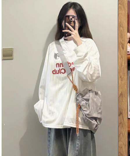 원본 운동 원단 원본 솜씨 아메리칸 스트라이프 알파벳 프린트 운동 저지 긴팔 티셔츠 남녀 가을