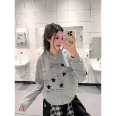 批发美式华夫格小猫耳朵连帽卫衣外套女秋季宽松慵懒风开衫上衣