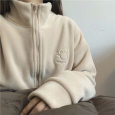 批发巨暖小火炉加厚奥利绒刺绣高领拉链卫衣<b class='q'>开衫</b>女保暖绒衫摇粒绒外套