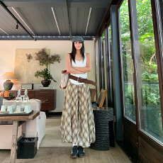 批发时髦精 美式复古高腰不规则垂感透气清凉百搭气质长裙