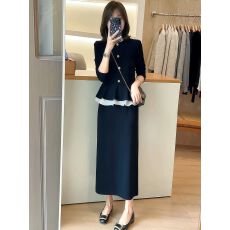 批发25秋季流行穿搭高级感气质下摆荷叶边长袖上衣高腰显瘦半身裙套装