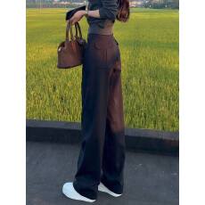 批发黑色窄版阔腿工装<b class='q'>裤</b>女春秋季2026新款复古显瘦<b class='q'>宽松</b>百搭弯刀休闲<b class='q'>裤</b>