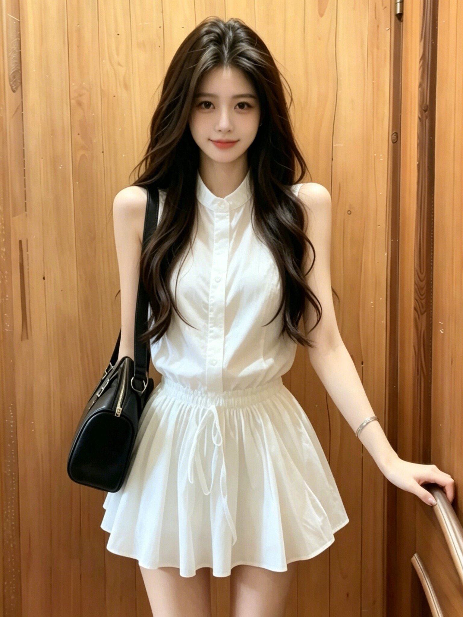 프랑스식 부드러운 바람 화이트 셔츠 여성 드레스 여름 새로운 달콤함 소녀 허리 수축 슬림해 보이는 작은 키 미니 스커트