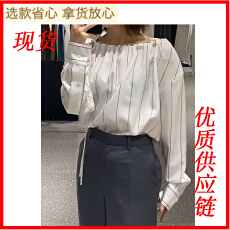 批发<b class='q'>韩版</b>时尚气质百搭显瘦简约条纹<b class='q'>衬衫</b>女2025年夏新款白色长袖上衣