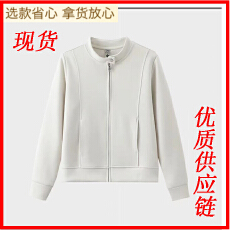 批发YG2512长袖<b class='q'>运动</b>立领女拉链直下摆纯色韩版宽松型短外套上衣