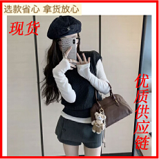 批发韩系早秋穿搭一整套气质高级感针织背心<b class='q'>打底</b>衫百搭<b class='q'>裙裤</b>