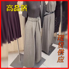 批发高级感燕麦色<b class='q'>长裤</b>女2025秋季新款通勤高腰系带直筒阔腿裤宽松显瘦
