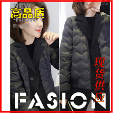 批发黑色<b class='q'>短款</b>轻薄西装领拼接羽绒棉服女2025冬季新款小个子高级感外套