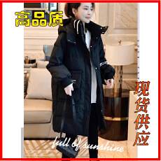 批发黑色长款过膝棉服女连帽加厚流行爆款外套秋冬装2025新款<b class='q'>欧洲</b>站货