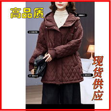 批发安可拉红夹棉棉衣外套女秋冬2025新款休闲小个子<b class='q'>妈妈</b>轻薄菱格棉服