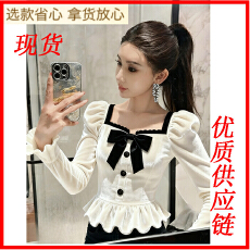 批发黑白拼接丝绒衬衫女<b class='q'>秋</b>高端轻奢减龄洋气巨好看小香风法式小资上衣