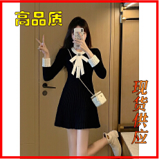 批发韩国<b class='q'>蝴蝶结</b>针织毛衣<b class='q'>连衣裙</b>女秋冬小个子小香风高级感赫本风小黑裙