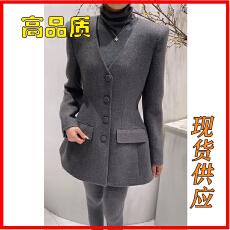 批发<b class='q'>欧洲站</b>沙漏腰西装毛呢外套女2025冬季简约高级感显瘦灰色呢子大衣