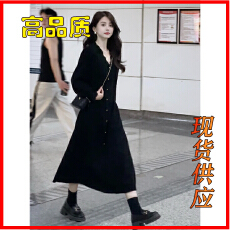 批发法式黑色长袖针织<b class='q'>连衣裙</b>子女装秋<b class='q'>冬季</b>2025新款内搭打底赫本风长裙