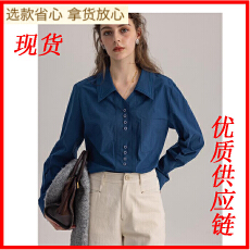 批发“碧波海盐”细致简约通勤日常刺绣纯棉修身<b class='q'>衬衫女</b>衬衣