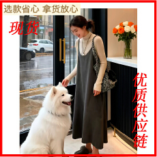 批发巨好看的早秋深灰无袖吊带<b class='q'>连衣裙</b>女2025年秋季<b class='q'>高端</b>精致两件套秋装