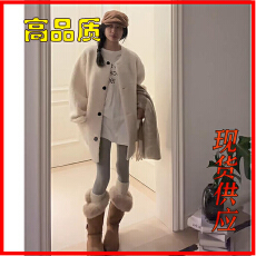 批发实价有货韩系加厚长袖毛外套女秋<b class='q'>冬</b>新款印花宽松打底T恤上衣套装