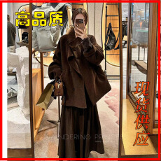 批发钱美西 880g澳洲进口110S羊毛<b class='q'>羊绒</b><b class='q'>双面</b>呢短款<b class='q'>大衣</b> 设计感外套女