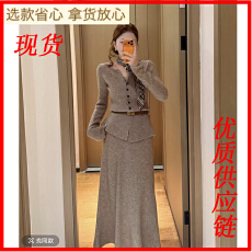 批发已出货<b class='q'>职业</b>气质套装裙女时尚修身设计感V领开叉上衣半裙两件套