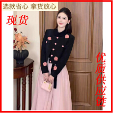 批发LILI李李家桃乐丝法式气质撞色套装2025加棉外套<b class='q'>连衣裙</b>两件套