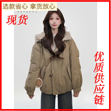 批发夏梵尼暖炉派克2025冬季新款韩系披肩连帽两穿仿羊羔毛加绒厚外套