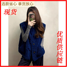 批发韩系小香风超好看叠穿毛茸茸上衣蓝色羊羔毛马甲女款2025新款秋冬