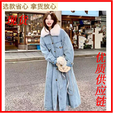 批发冬季2025新款仿狐狸毛<b class='q'>牛仔</b>外套女加绒加厚保暖派克服毛领百搭棉服