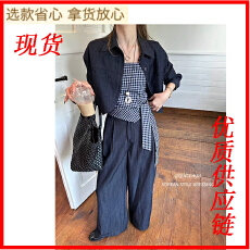 批发<b class='q'>牛仔</b>外套阔腿裤子女三件套2025超火穿搭一整套高级感巨好看的<b class='q'>套装</b>