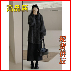 慵懒松弛感深灰毛绒毛衣女秋冬新款软糯针织开衫宽松百搭时髦外套