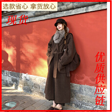 批发小君君布兰妮 雾都白茶/羊驼羊毛混纺两穿双面尼大衣～真狐狸毛领