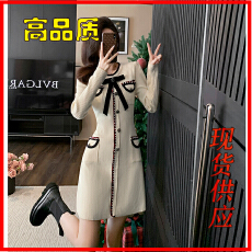 批发韩国2025秋冬新款针织连衣<b class='q'>裙</b>女慵懒风甜美收腰显瘦加厚毛衣<b class='q'>裙</b>子女