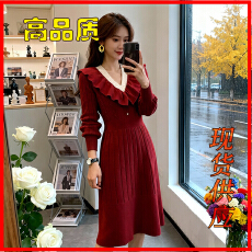 批发韩国圣诞节新年衣服年会<b class='q'>小礼服</b>长裙订婚回门红色针织毛衣<b class='q'>连衣裙</b>女