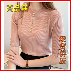 批发春夏搭小西装打底衫<b class='q'>女</b>设计感小众半高领新款针织衫上衣T恤