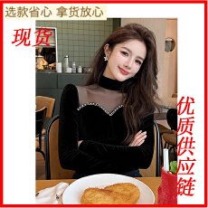 批发法式黑色网纱拼接丝绒衬衫女2025秋冬新款高端巨好看气质轻熟上衣