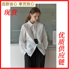 批发NON RESTRAIN设计感后背系扣蝙蝠袖衬衫女肌理感通勤翻领<b class='q'>长袖</b>衬衣