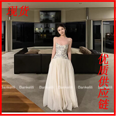 批发板栗可可Bankelili'中古秀场'Jennie同款天丝收腰网纱鱼骨礼服裙