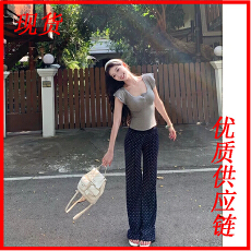 批发来财小马 <b class='q'>小</b>飞袖 双层木耳边<b class='q'>小</b>飞袖天丝羊毛正肩t恤＋波点裤套装