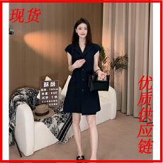 法式小众设计感小飞袖气质开叉连衣裙女夏季小个子收腰显瘦衬衫裙