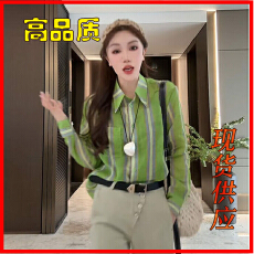 批发柏雪推荐 先森春季休闲轻奢百搭宽松显瘦透气条纹亚麻<b class='q'>衬衫</b>女