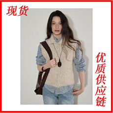 批发Lofi choose 软糯翻领单排扣羊毛针织马甲女<b class='q'>冬</b>季新款简约百搭上衣