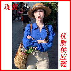 批发2025年开春新款上衣法式高级感超好看独特漂亮克莱因蓝亚麻<b class='q'>衬衫</b>女