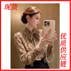 批发蝴蝶结<b class='q'>波点</b>长袖<b class='q'>衬衫</b>女春季2026新款减龄气质上衣洋气百搭咖色<b class='q'>衬衣</b>
