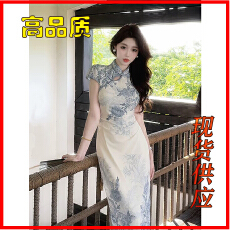 批发凌茜恣禾青花瓷杏印花裙温婉优雅收腰显瘦气质高级感唐装裙子