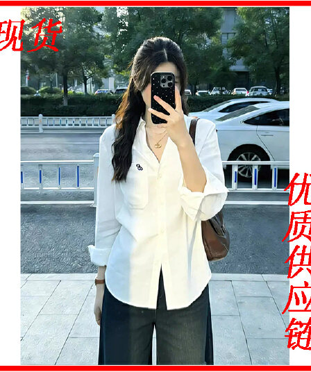 한 부서 미니멀리즘 알파벳 자수 긴팔 여성 셔츠 봄 루즈핏 캐주얼 품격 작은 키 셔츠 출퇴근 맨위