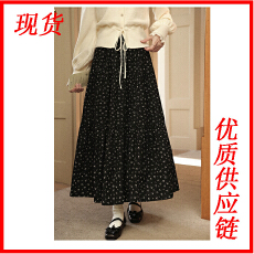 批发2026新款馥郁晚香黑色长款碎花半身裙女秋韩系a字高腰复古长裙