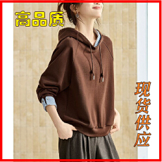 批发插肩袖连帽<b class='q'>套头卫衣</b>2026春秋新款休闲宽松袖口分叉设计感上衣<b class='q'>女</b>士